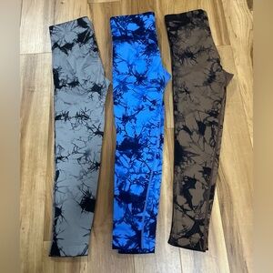 3 Pack High Waist Tie Dye Leggings Bundle | Seamless Ribbed Stretch | Size M
